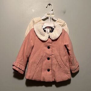 Max Studio Baby Pink Cream Top Faux Fur Trim Collar Coat Set 2-Piece Size 2T NWT